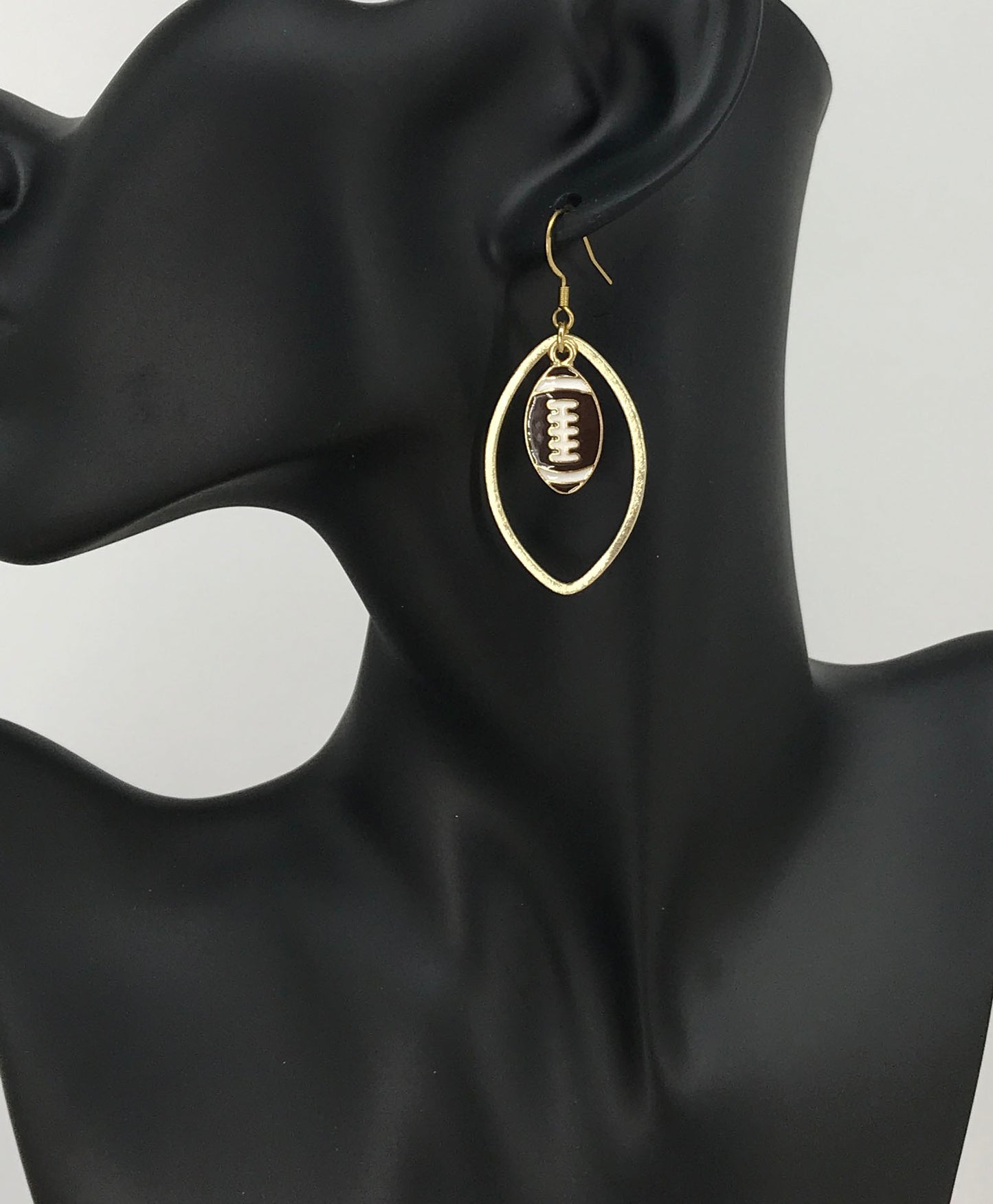 Brushed Gold & Football Pendant Earrings - E19-4717