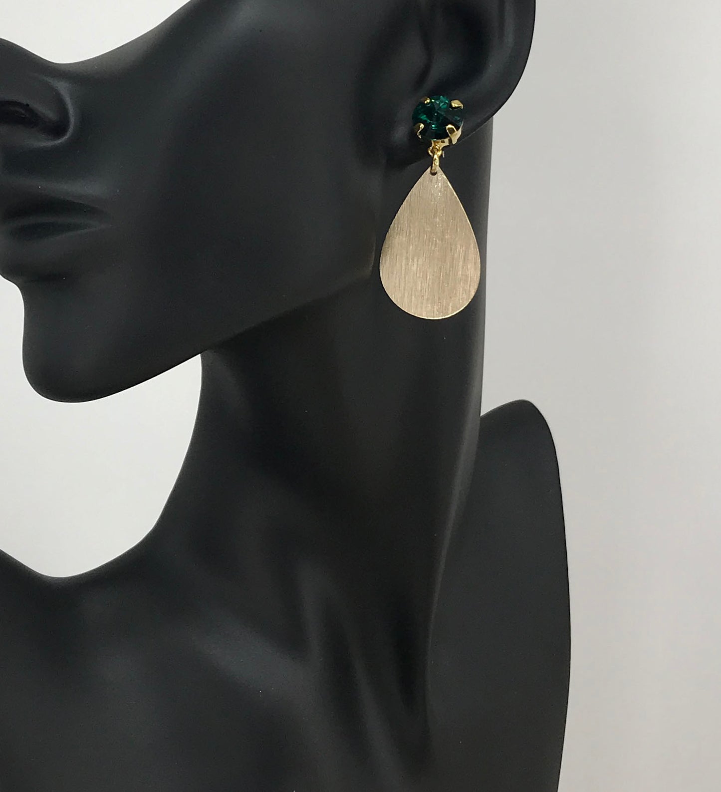 Genuine Crystal & Brushed Gold Pendant Stud Earrings - E19-4735