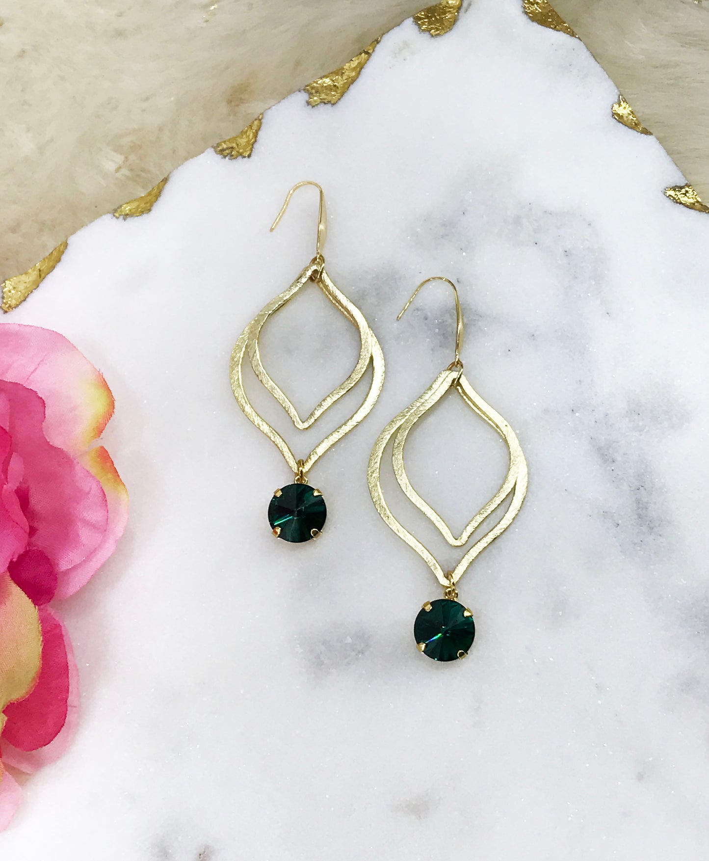 Genuine Crystal & Brushed Gold Pendant Earrings - E19-4736