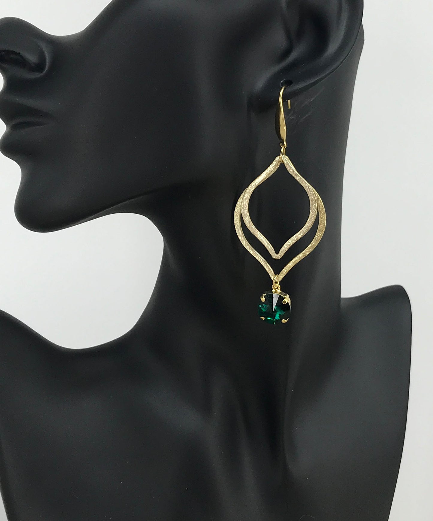 Emerald Crystal & Layered Gold Drop Earrings