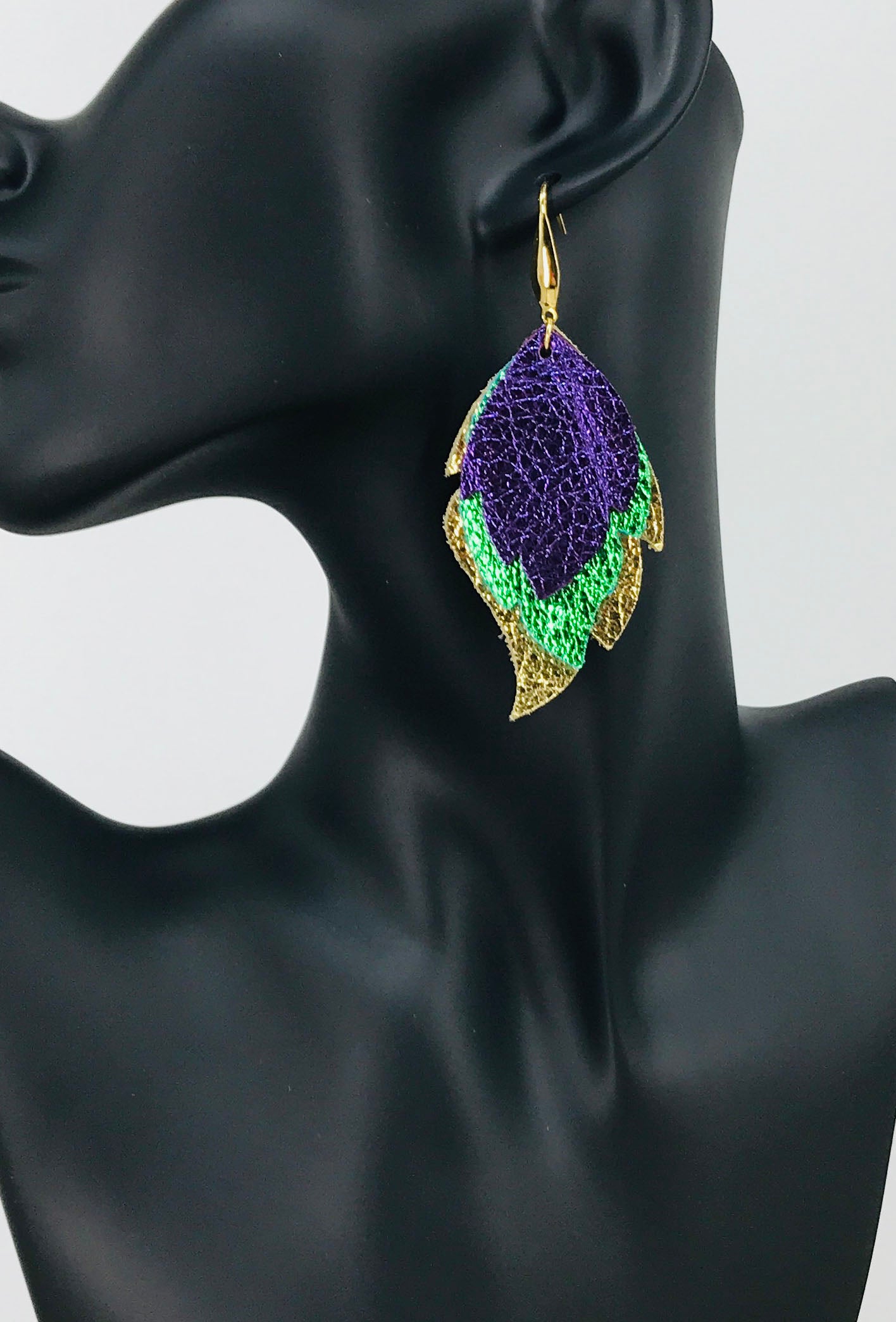 Mardi Gras Themed Layered Leather Earrings - E19-4745