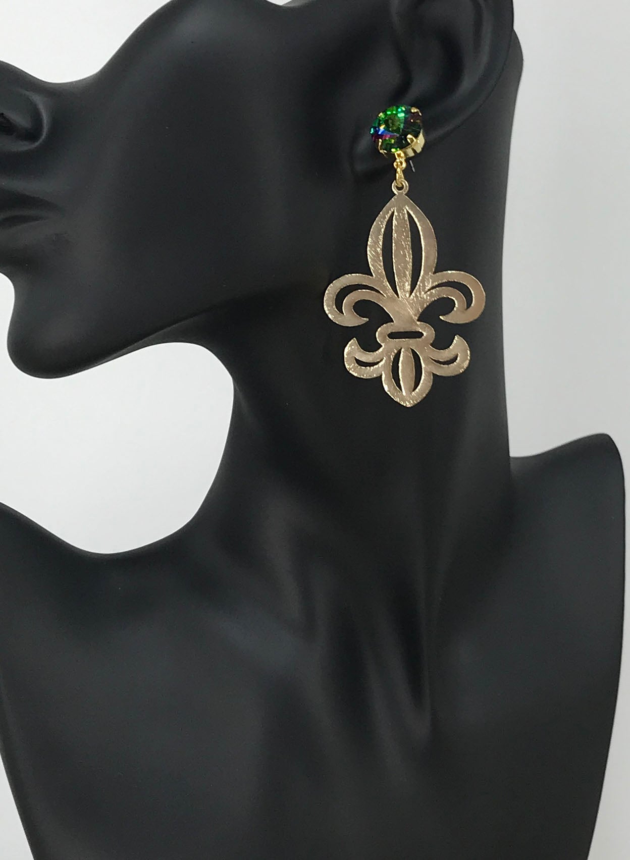 Genuine Crystal & Fleur De Lis Pendant Stud Earrings - E19-4746