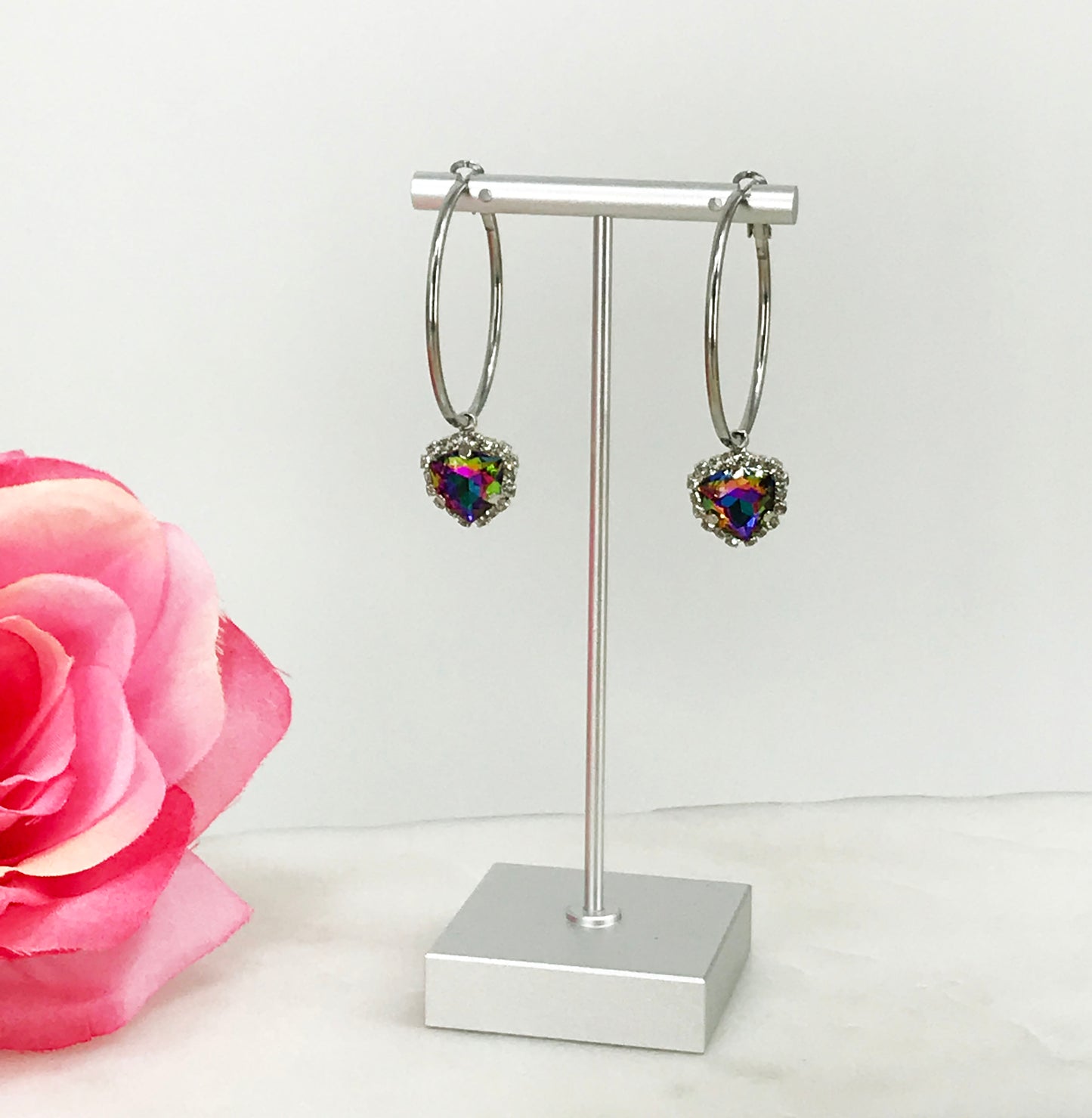 Hoop & Rhinestone Pendant Earrings - E19-4747