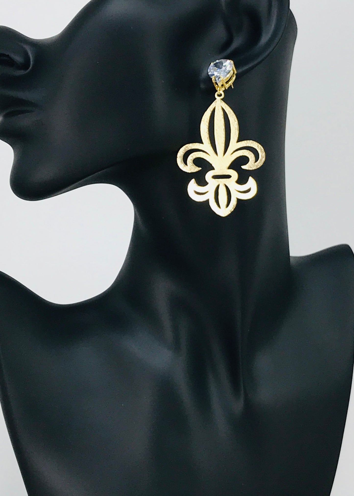 Cubic Zirconia Fleur de Lis Statement Earrings