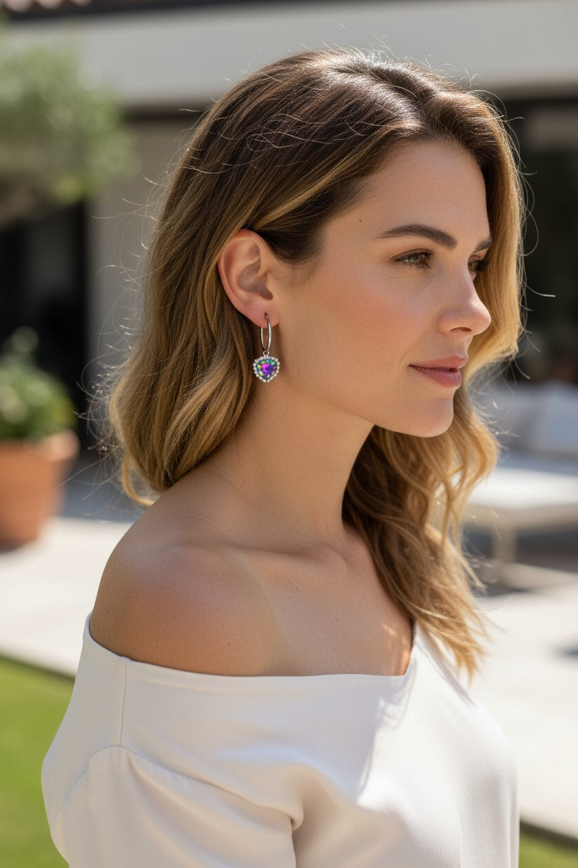 Volcano Heart Rhinestone Hoop Earrings