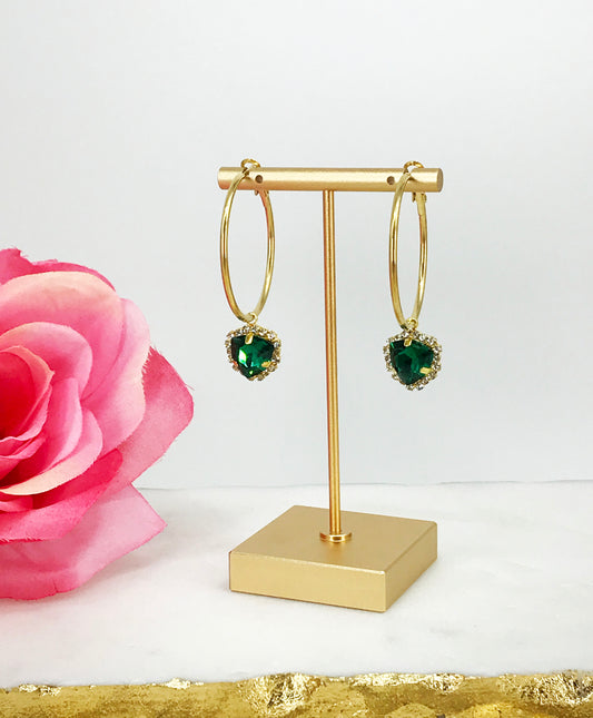 Gold Hoop & Rhinestone Pendant Earrings - E19-4750