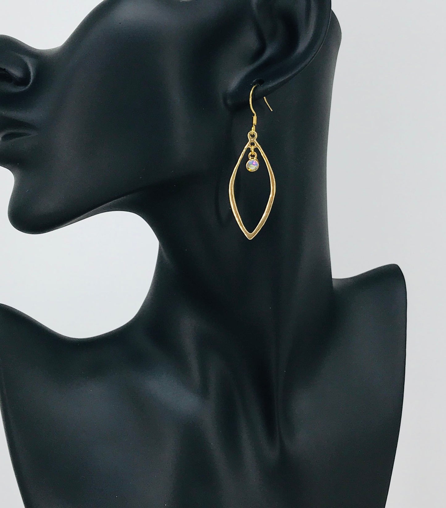 Gold Leaf & Rhinestone Pendant Earrings - E19-4752