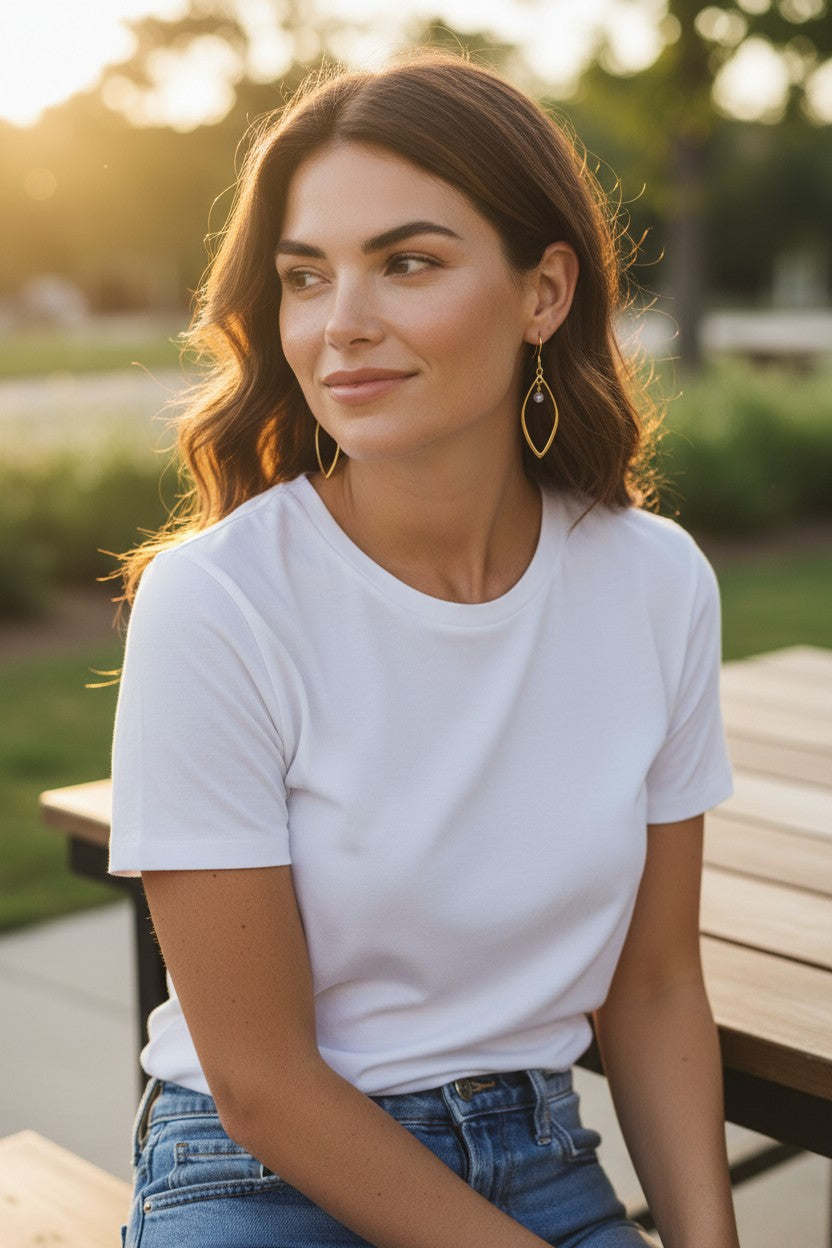 Brushed Gold Leaf & AB Crystal Drop Earrings