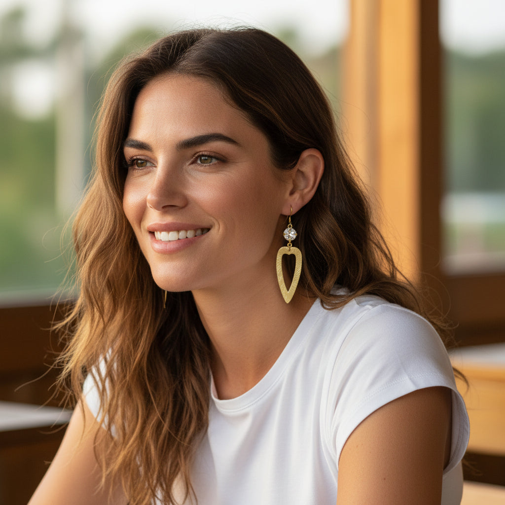 Crystal Clear & Brushed Gold Heart Earrings
