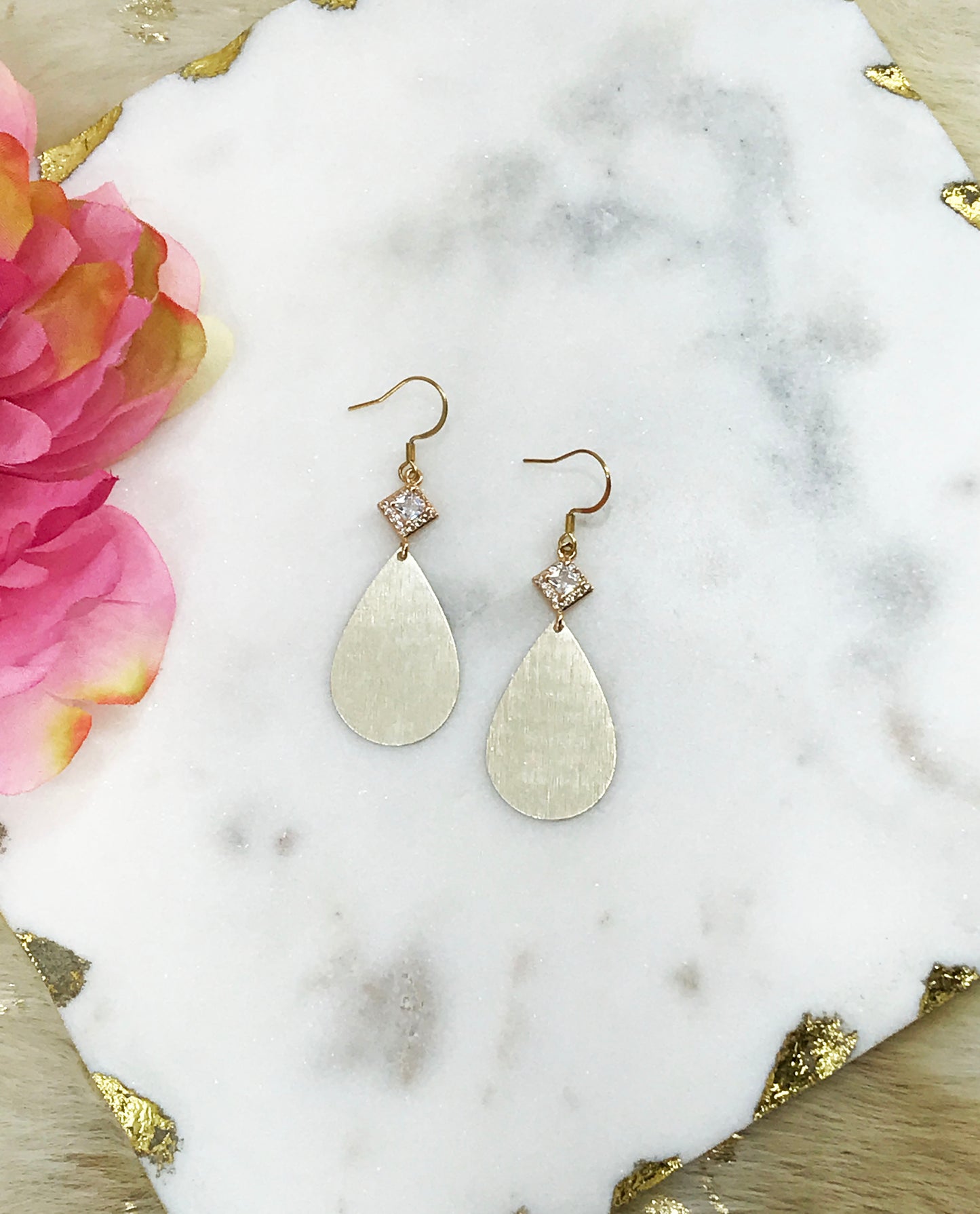 CZ & Teardrop Pendant Earrings - E19-4764