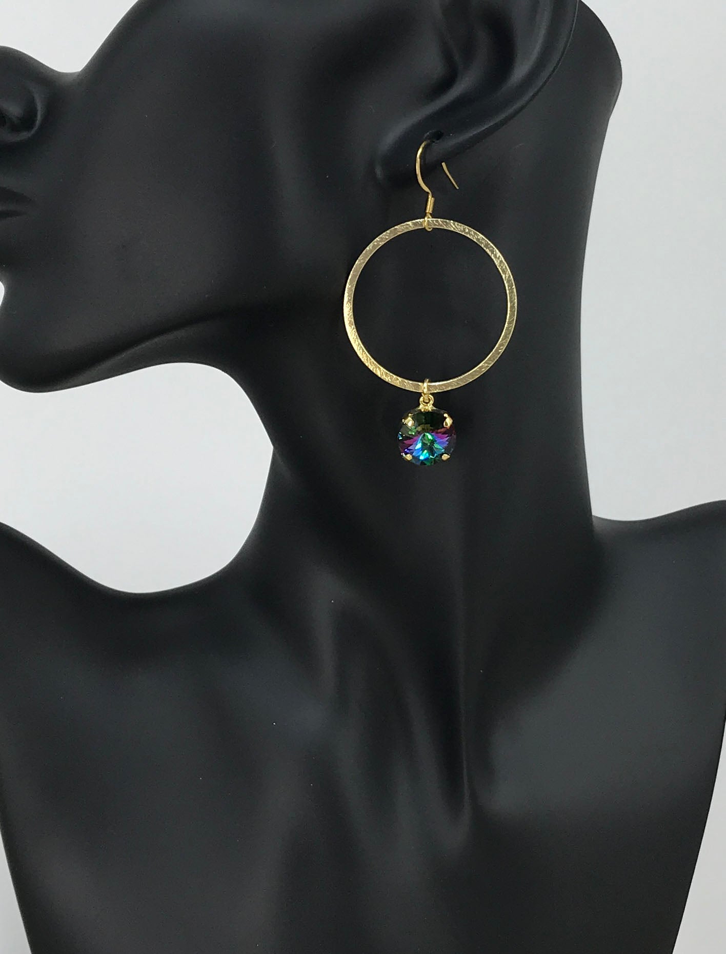 Gold Hoop & Crystal Pendant Earrings - E19-4767