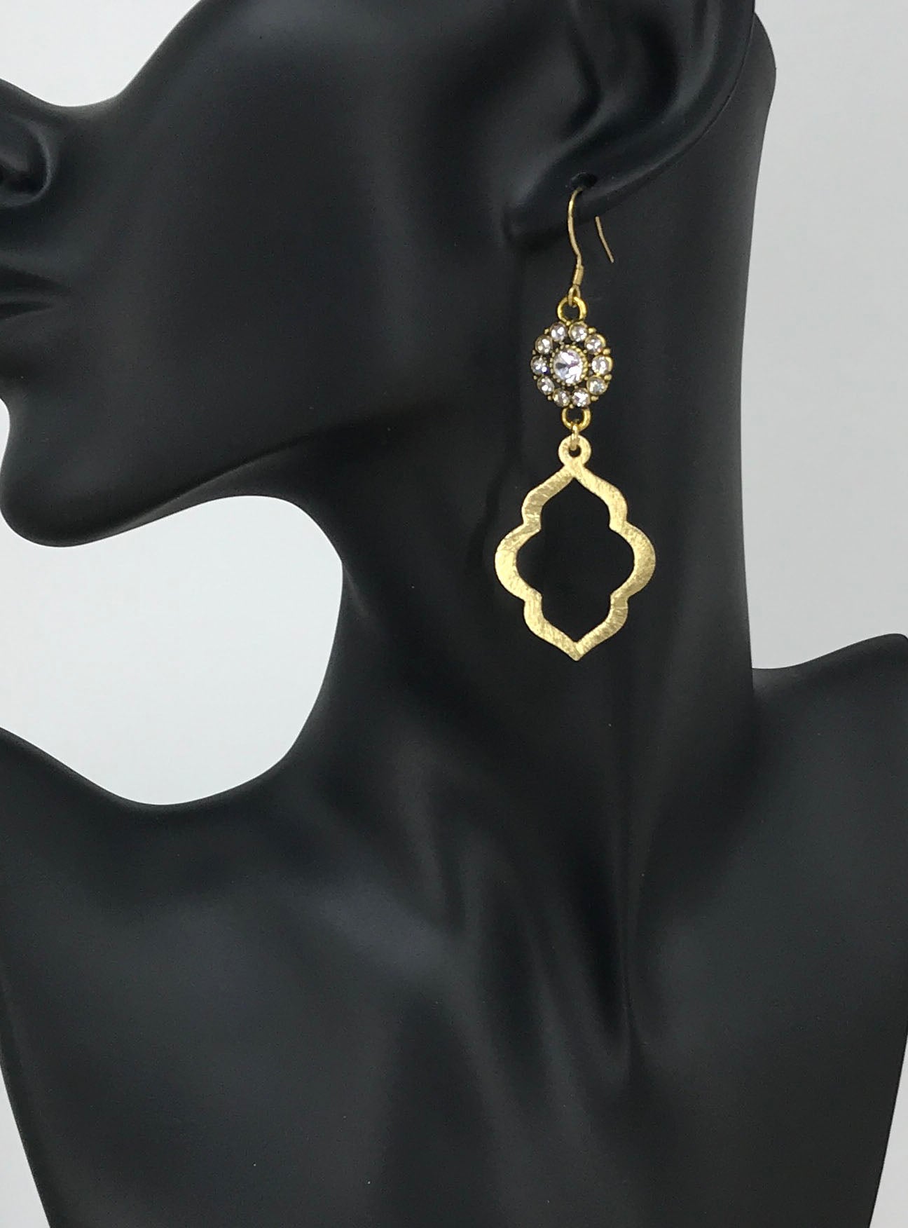 Rhinestone & Brushed Gold Pendant Earrings - E19-4771