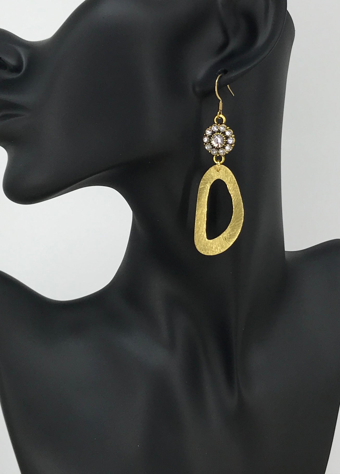 Rhinestone & Brushed Gold Pendant Earrings - E19-4774