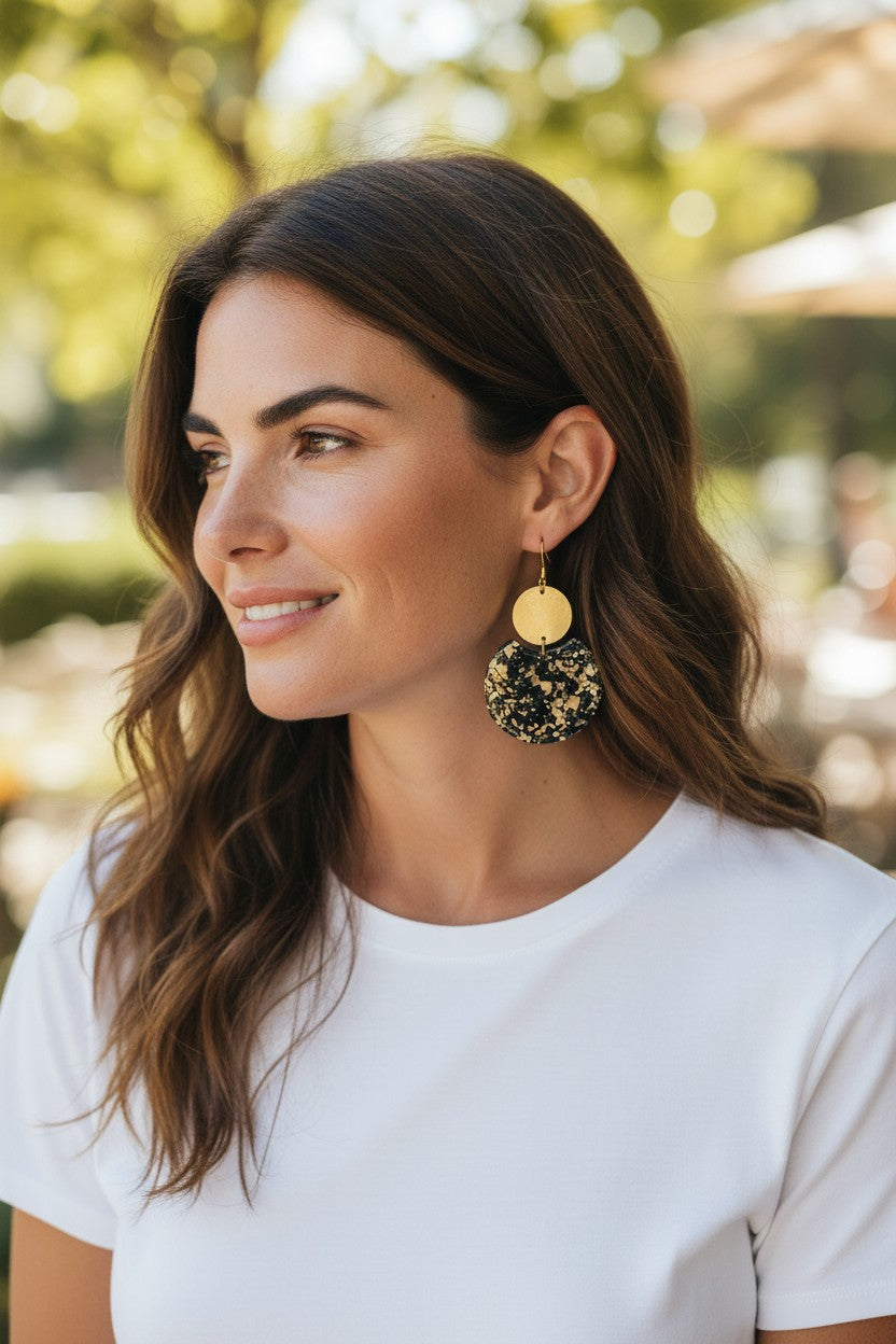 Black & Gold Flake Resin Drop Earrings