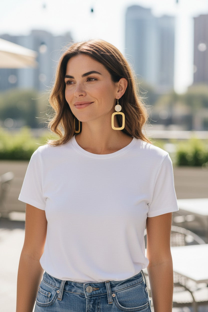 Pavé Glow Brushed Gold Square Drop Earrings