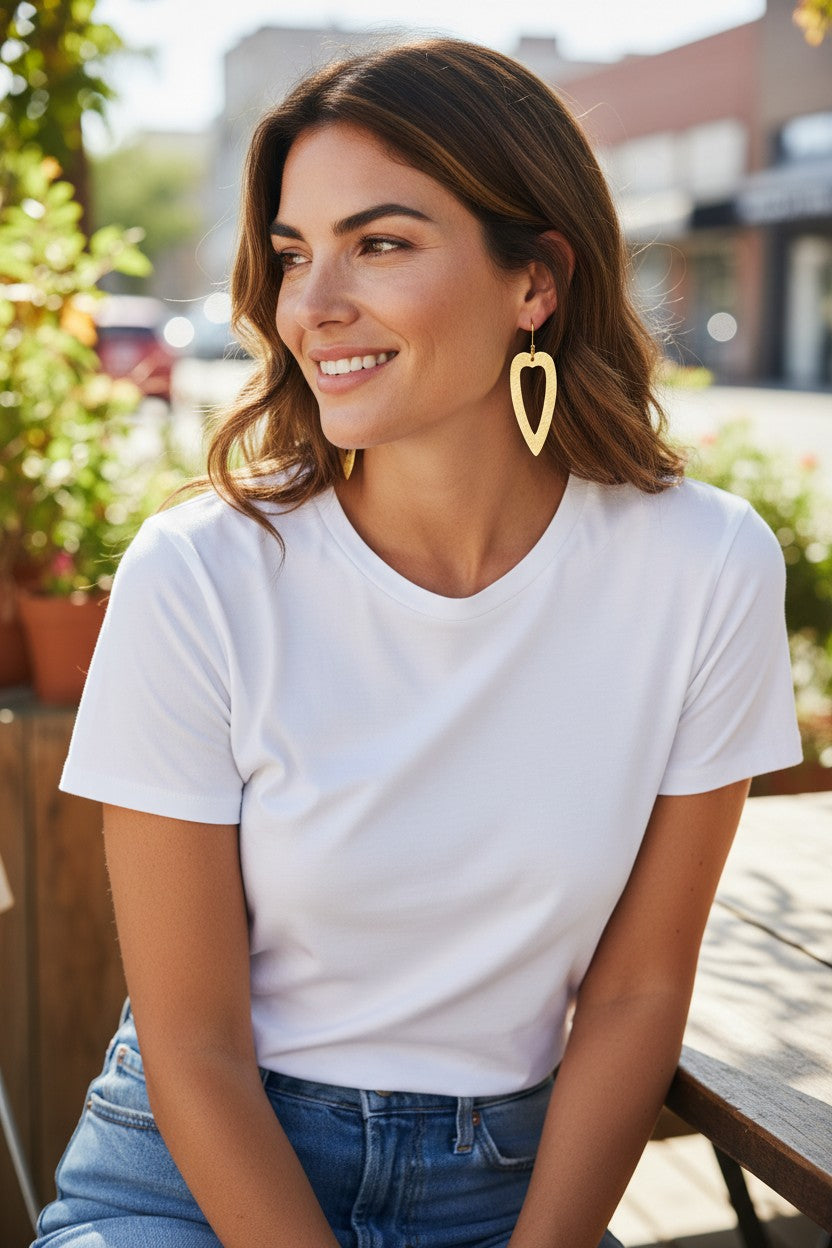 Brushed Gold Open Heart Drop Earrings