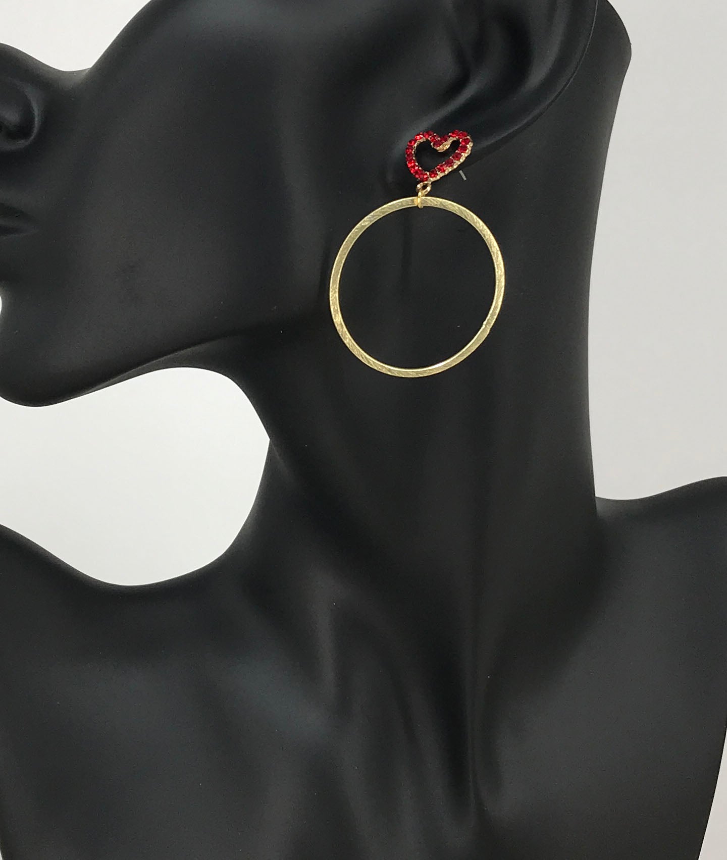 Rhinestone Heart & Brushed Gold Hoop Stud Earrings - E19-4845