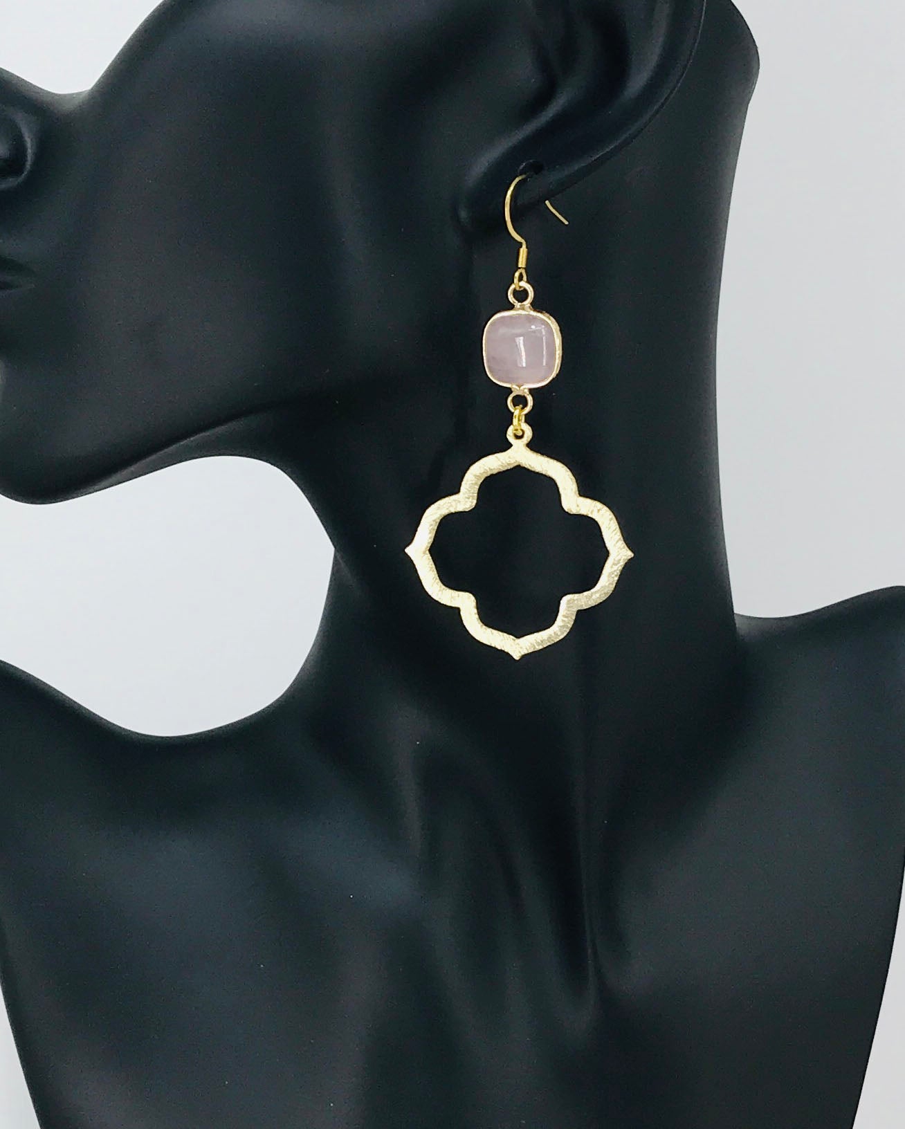 Gemstone & Brushed Gold Pendant Earrings - E19-4846