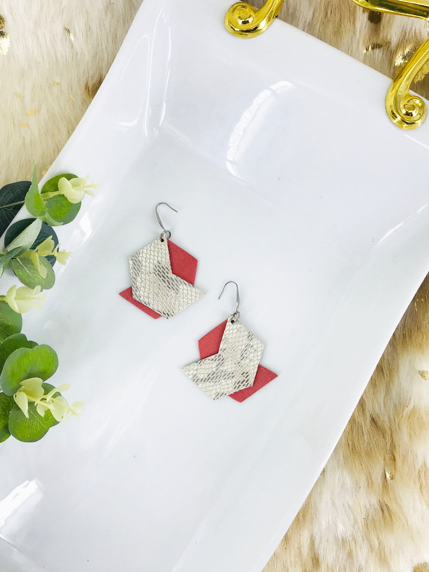 Genuine Leather and Snake Layered Earrings - E19-486