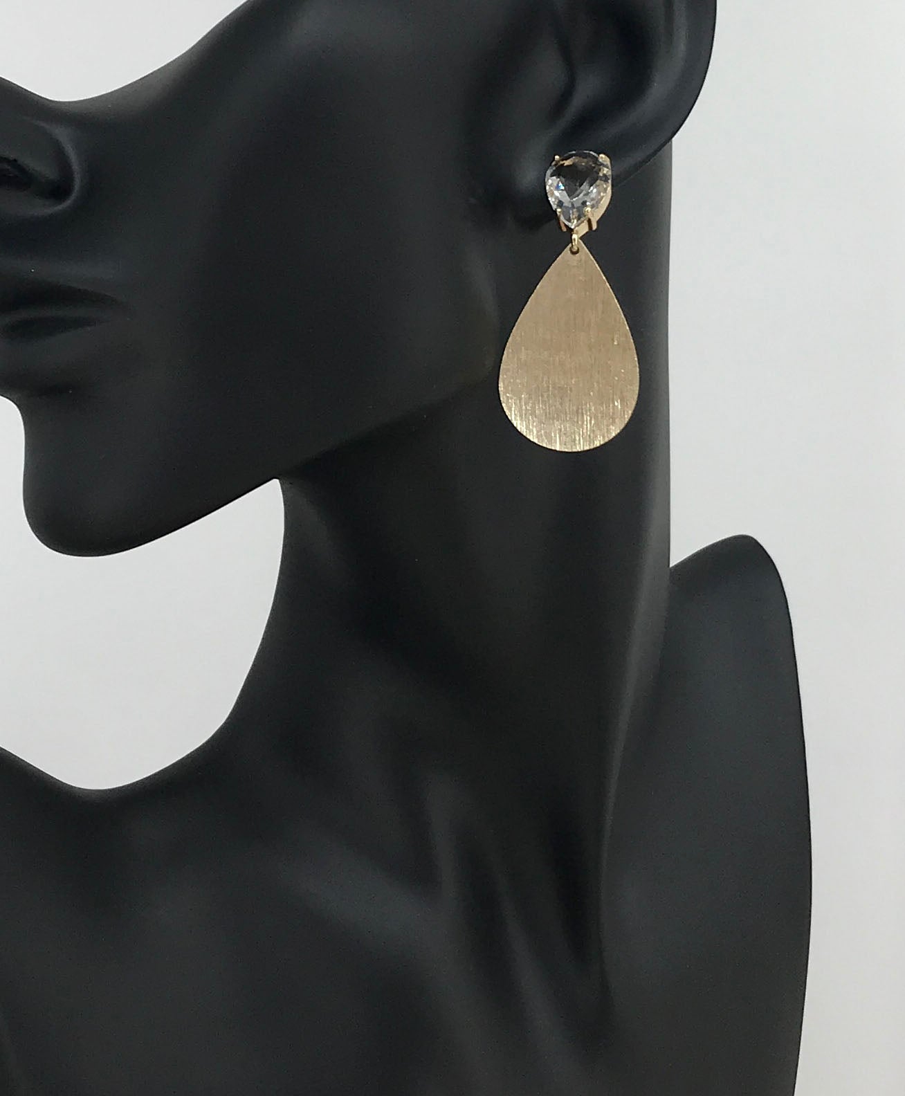 Rhinestone Stud & Gold Teardrop Pendant Earrings - E19-4878