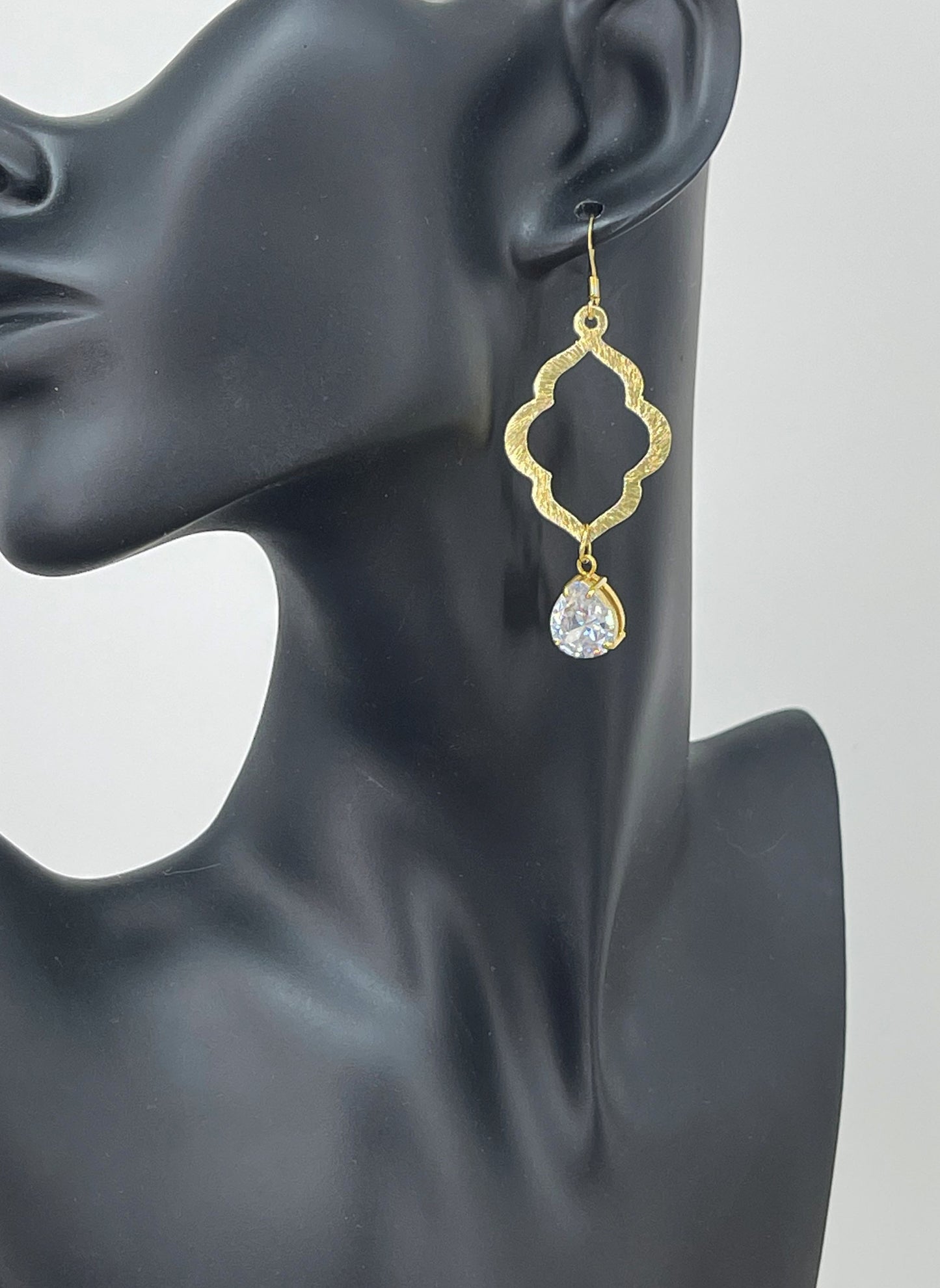 CZ & Brushed Gold Pendant Earrings - E19-4892