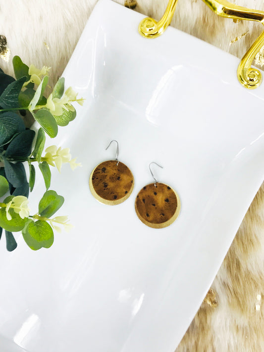 Ostrich and Gold Leather Earrings - E19-498