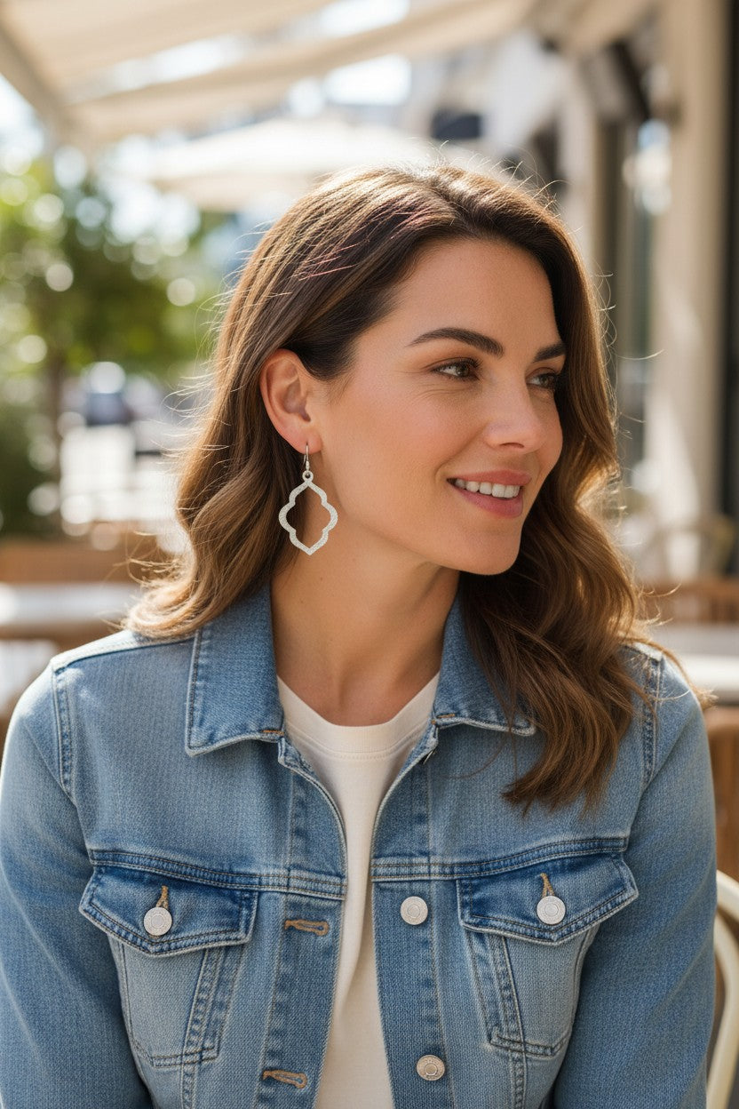 Brushed Silver Marquise Pendant Earrings