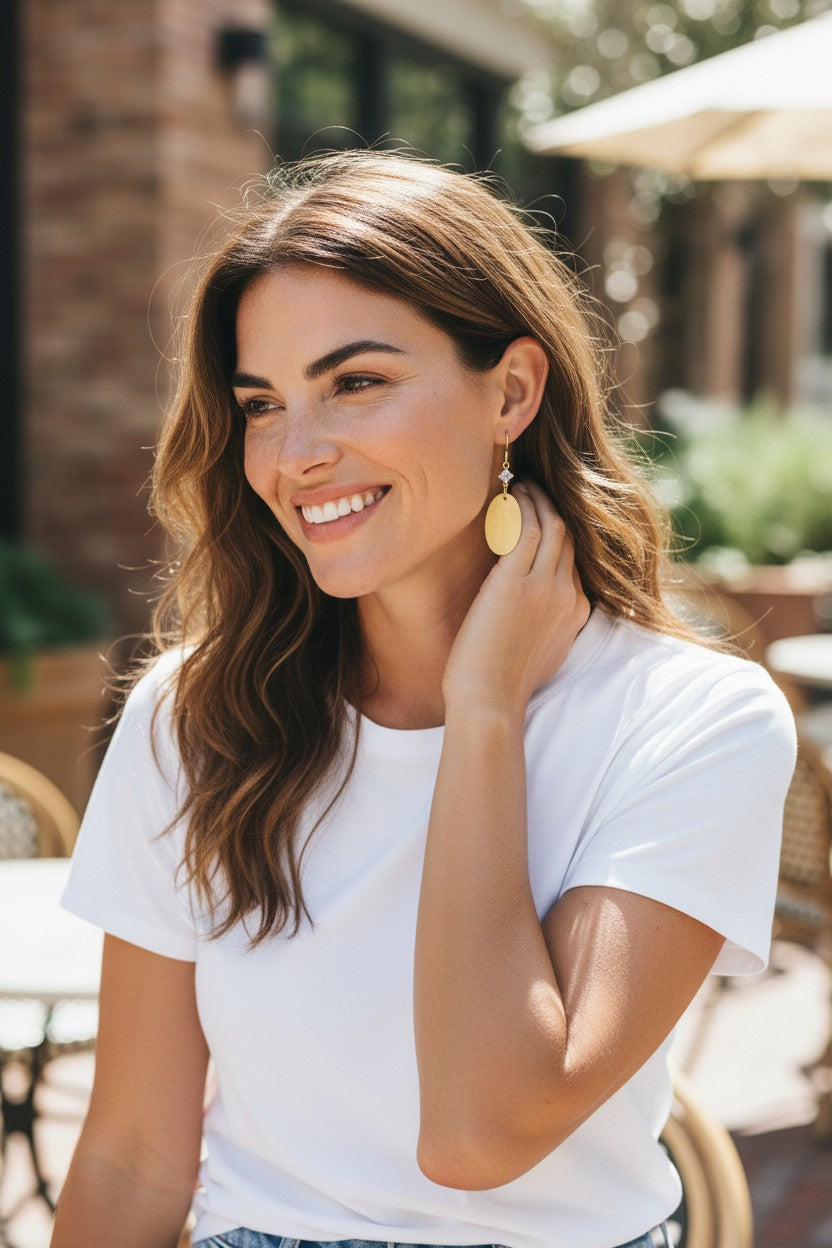 CZ & Brushed Gold Pendant Earrings