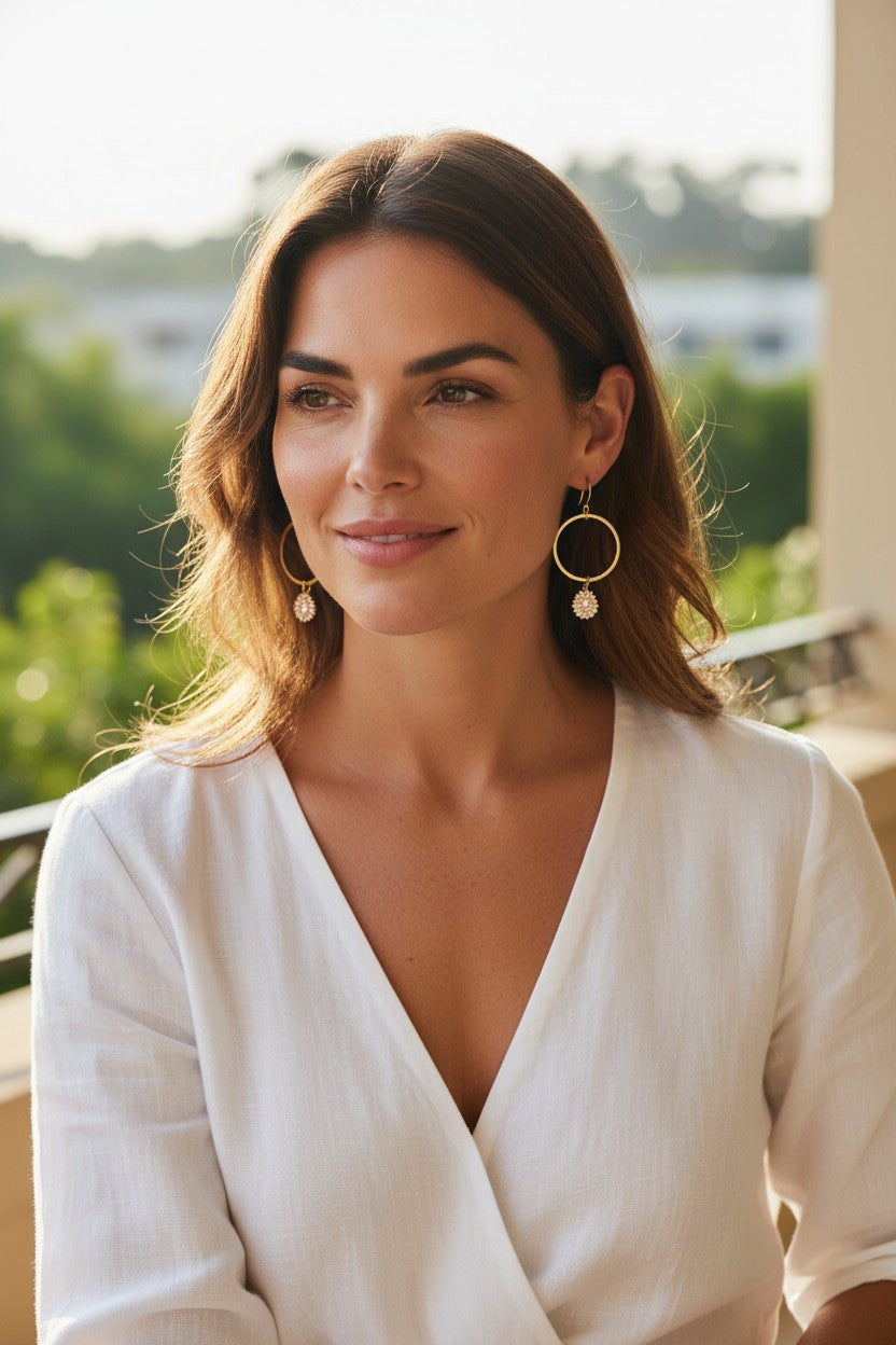Golden Halo CZ Teardrop Hoop Earrings