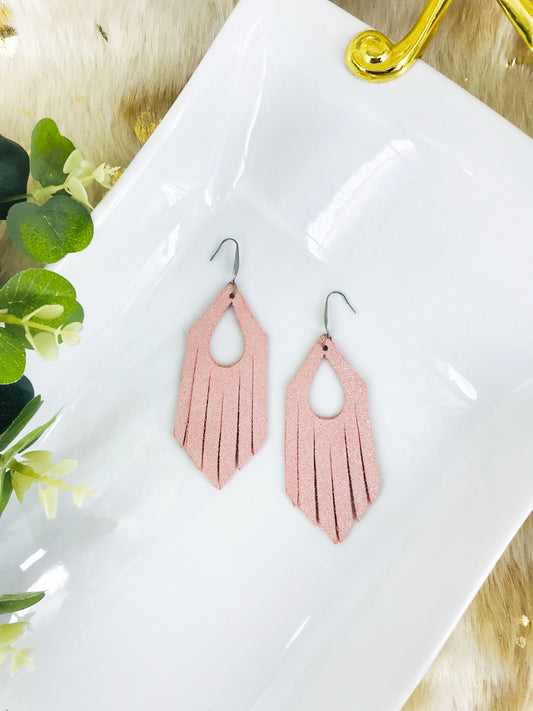 Pink Leather Frayed Earrings - E19-505