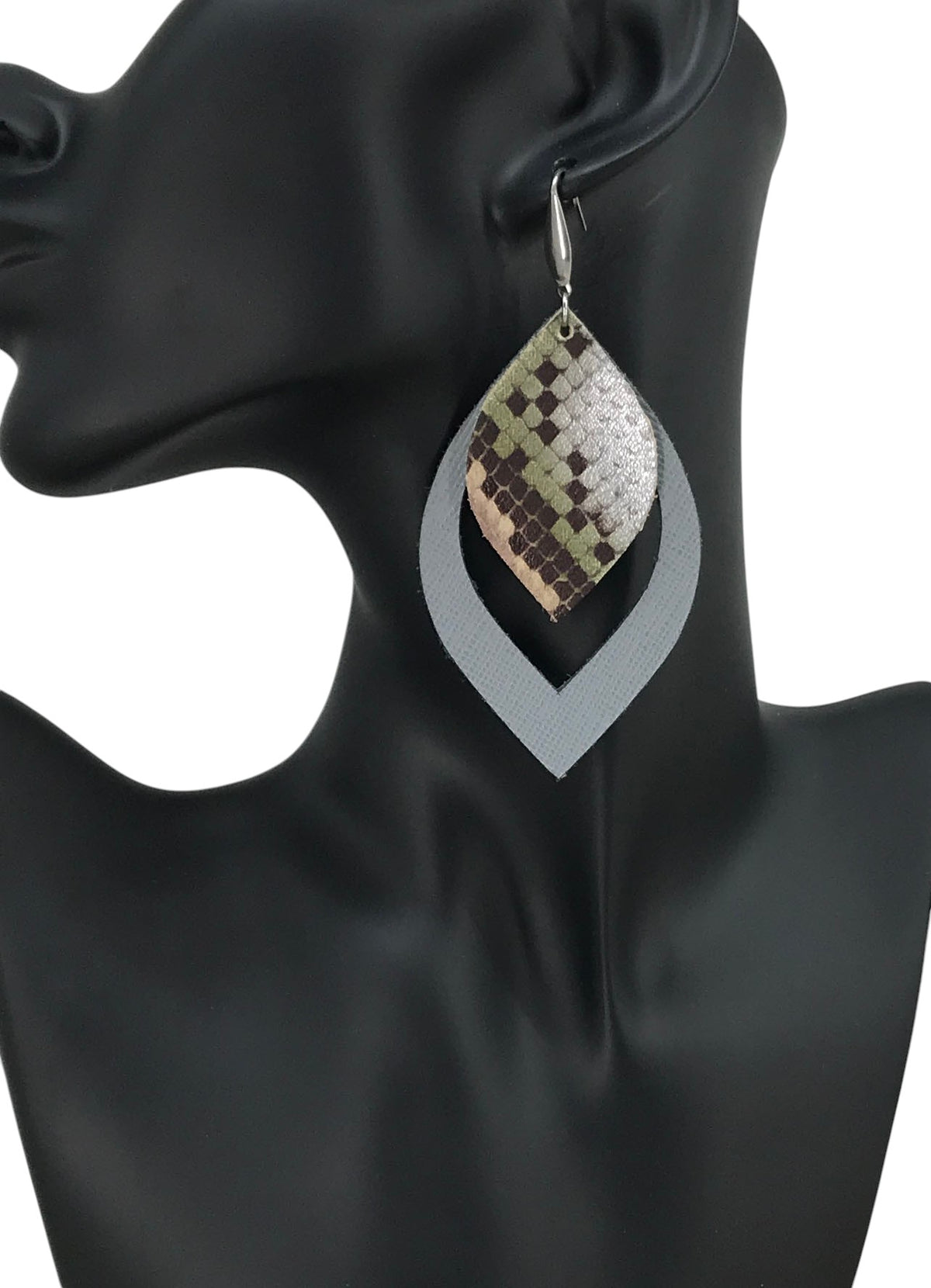 Gray and Brown Snake Leather Earrings