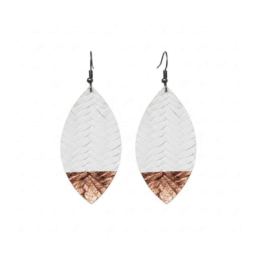 White Braided Italian Fishtail Painted Leather Earrings - E19-525