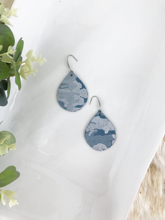 Denim Metallic Camo Leather Earrings - E19-679