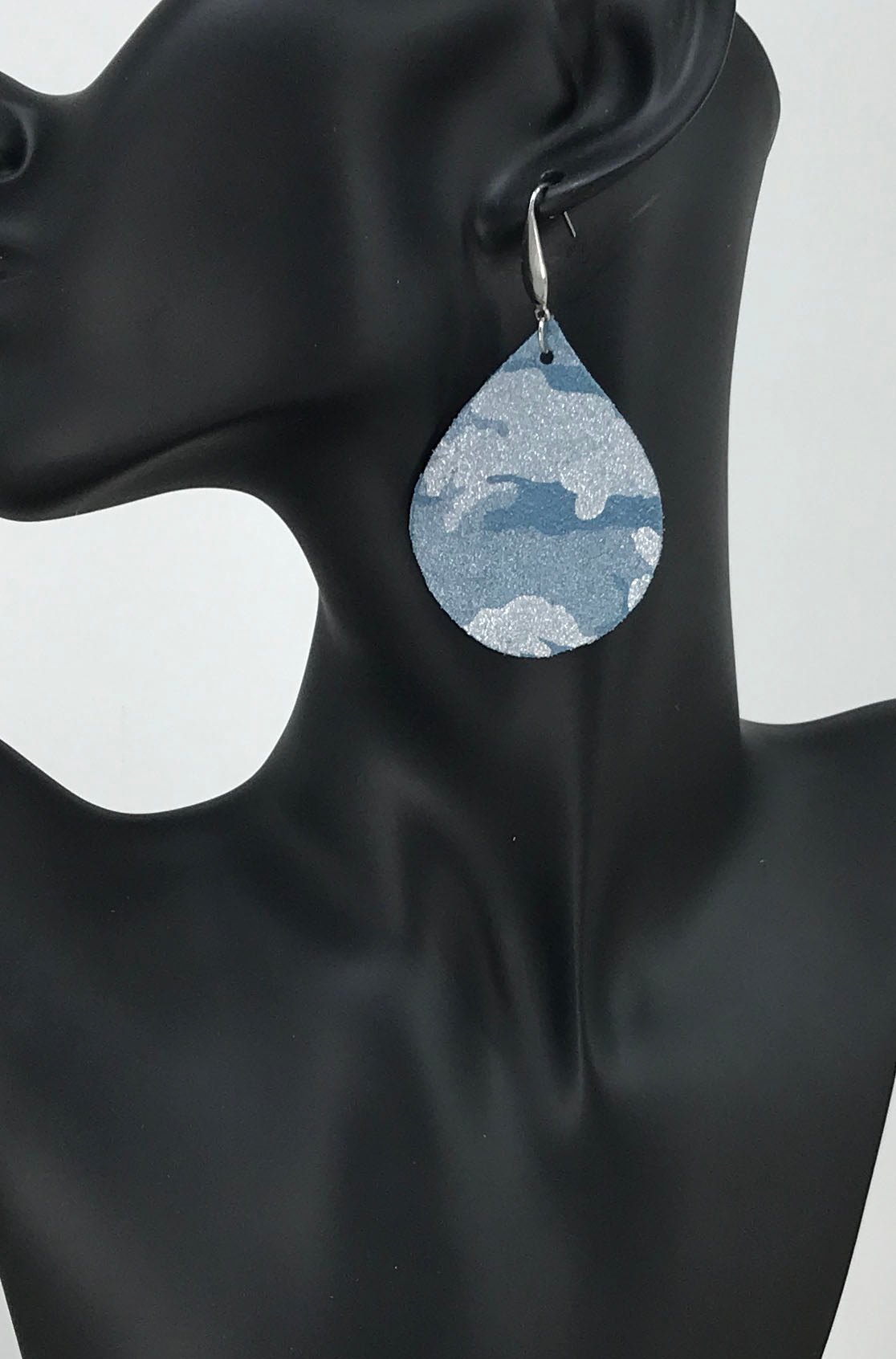 Denim Metallic Camo Leather Earrings - E19-679