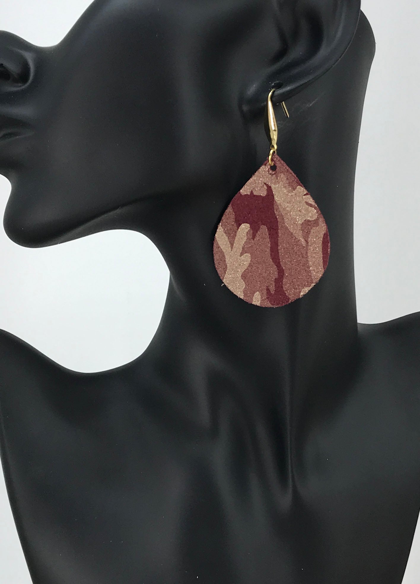 Burgundy Metallic Camo Leather Earrings - E19-681