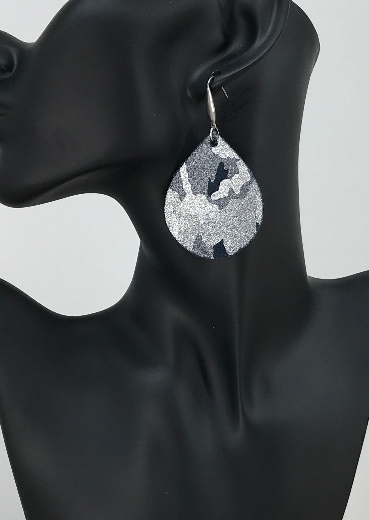 Navy Metallic Camo Leather Earrings - E19-706