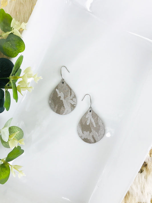 Silver on Gray Metallic Camo Leather Earrings - E19-708