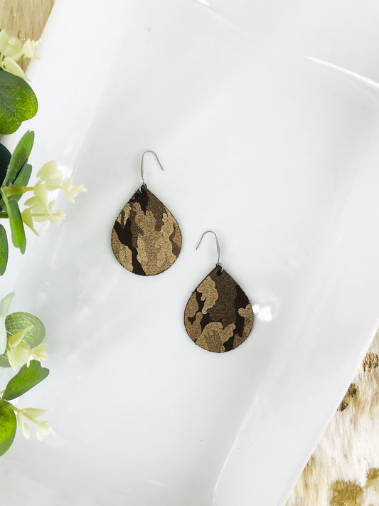 Chocolate Metallic Camo Leather Earrings - E19-710