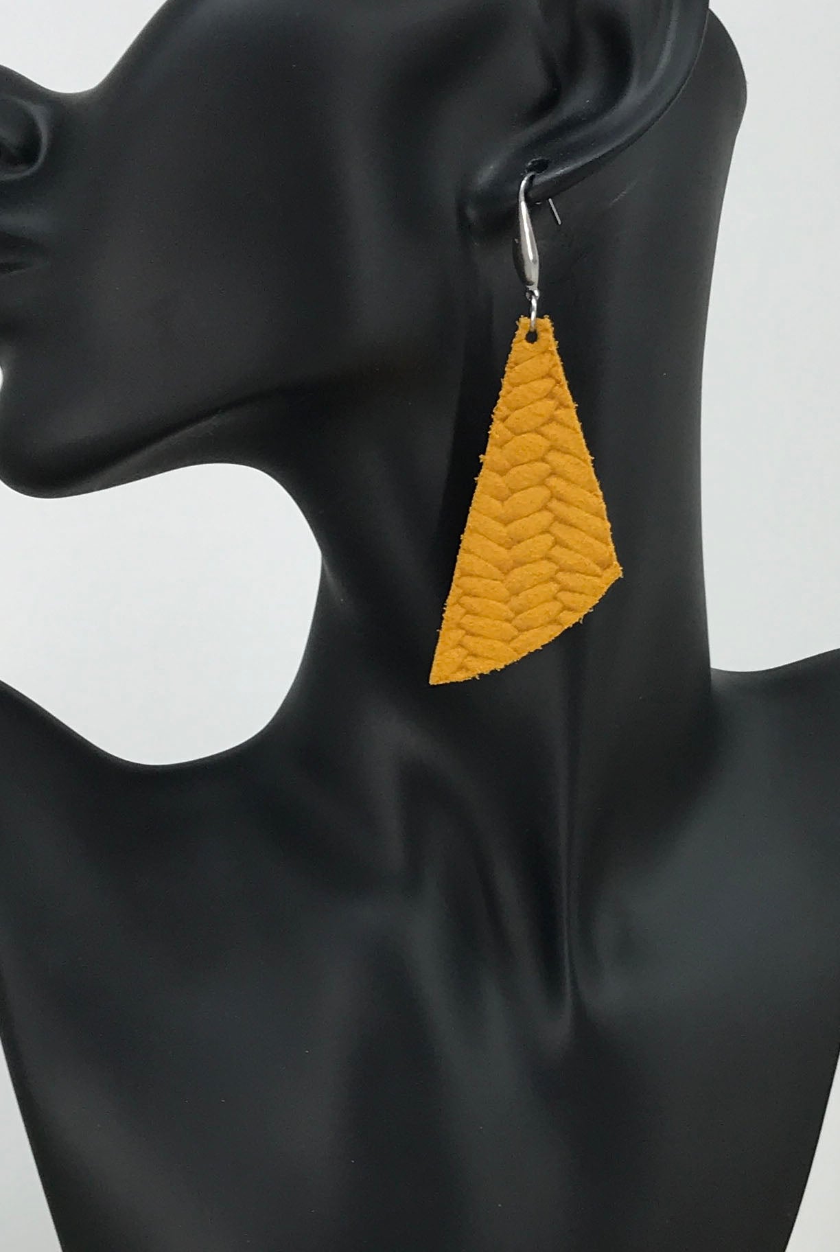 Mustard Braided Fishtail Leather Earrings - E19-716
