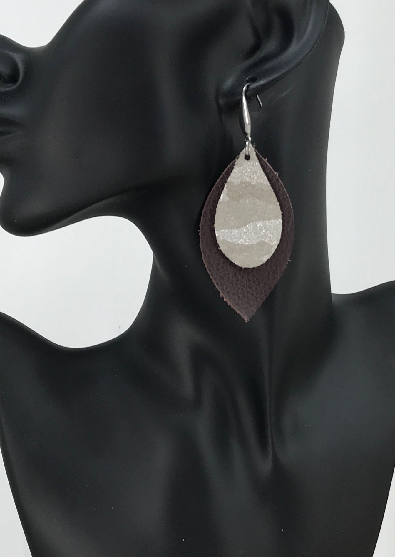 Brown and Gray Genuine Leather Earrings - E19-727
