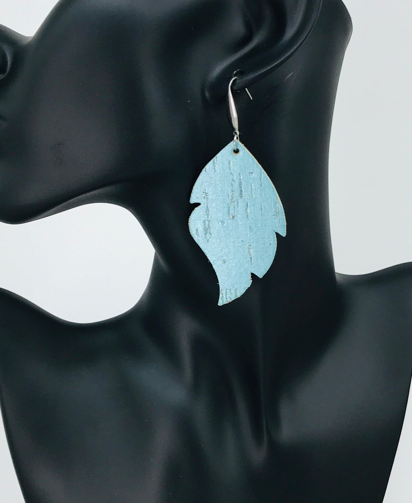 Pearlized Turquoise Cork Leather Earrings - E19-729