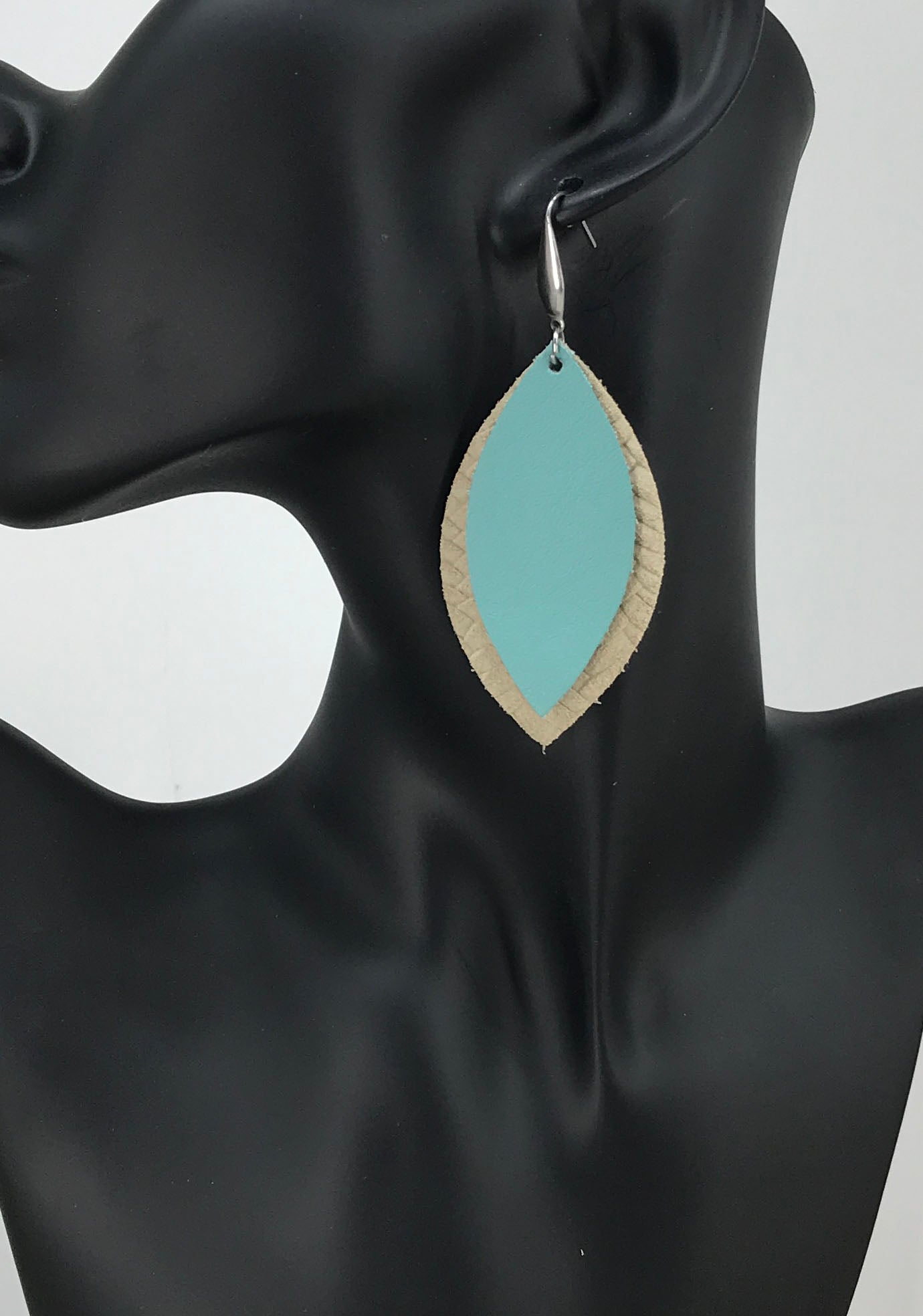 Desert Sand Braided Fishtail Leather and Teal Leather Earrings - E19-730
