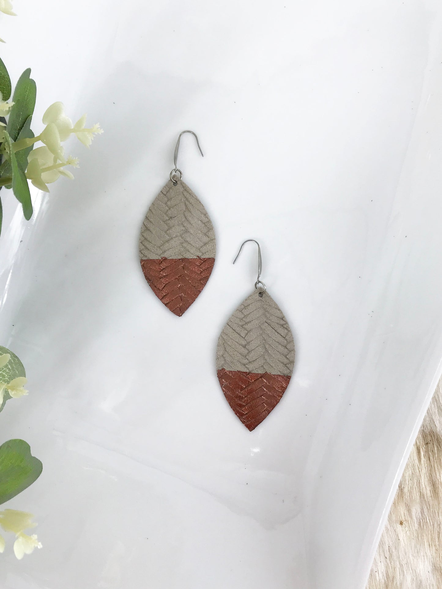 Stonewash Braided Italian Fishtail Leather Painted Earrings - E19-743
