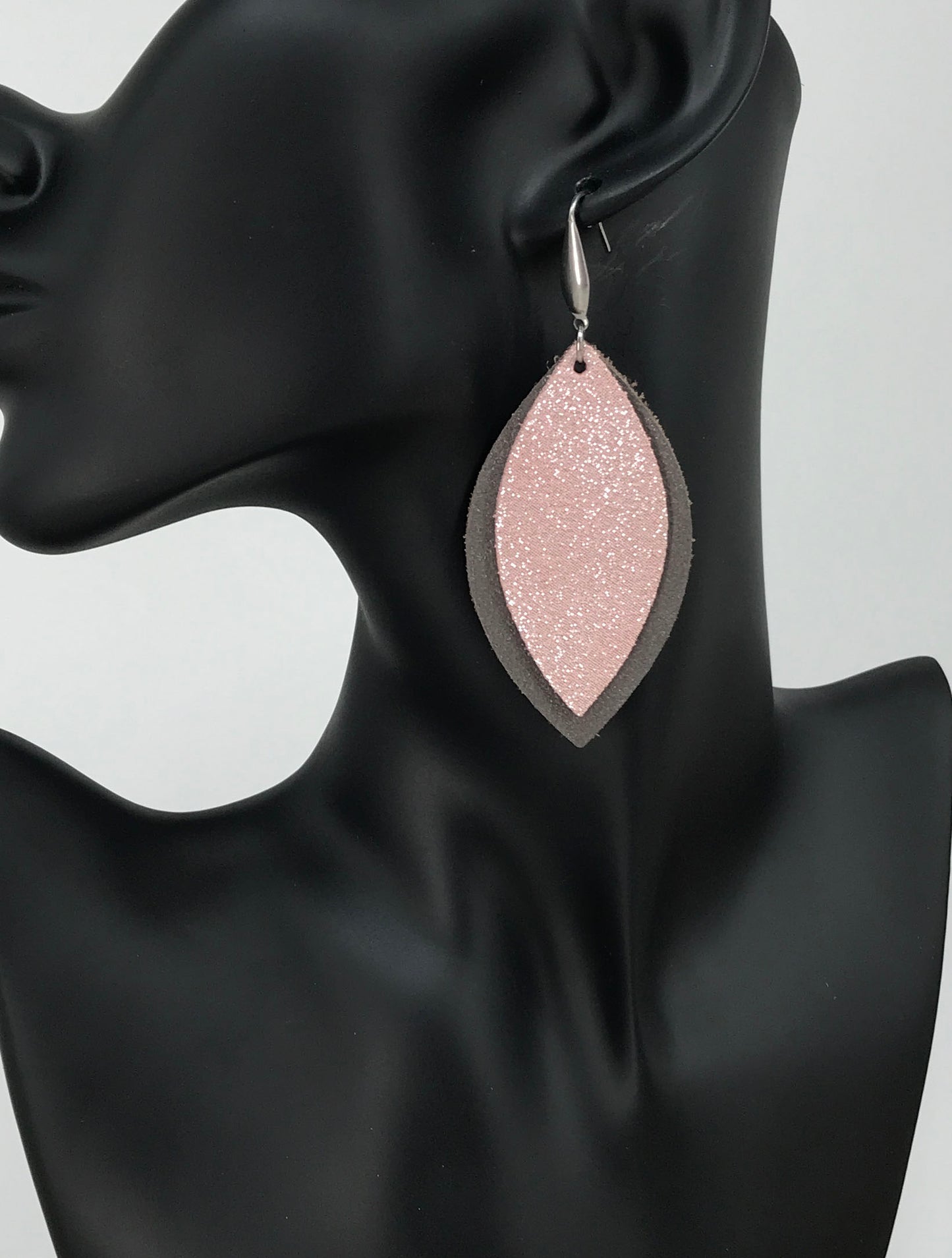 Brown and Pink Genuine Leather Earrings - E19-744