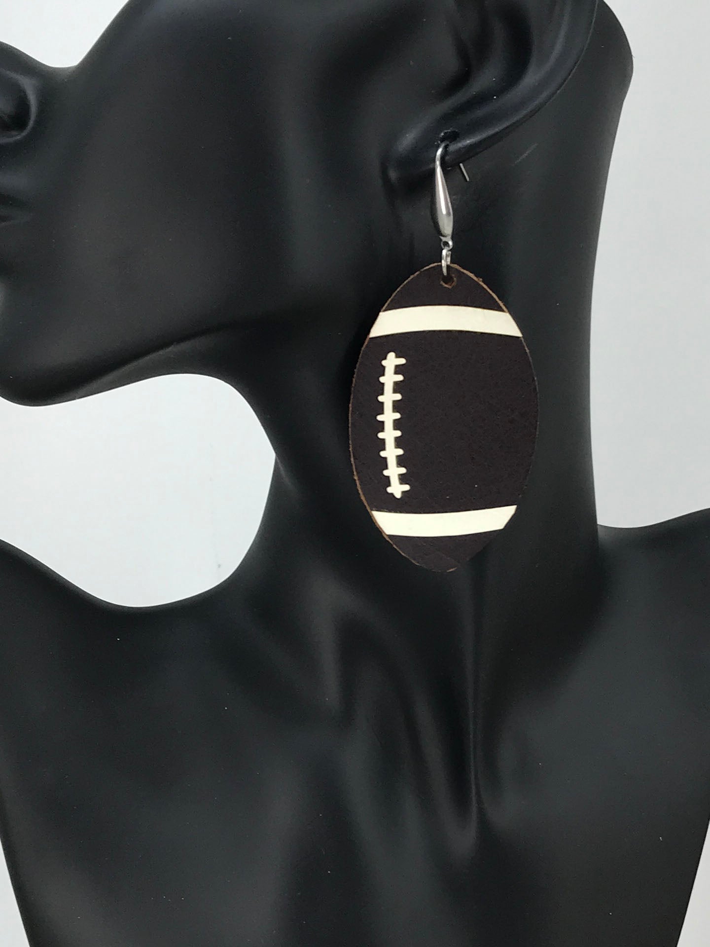 Genuine Brown Leather Football Earrings - E19-777