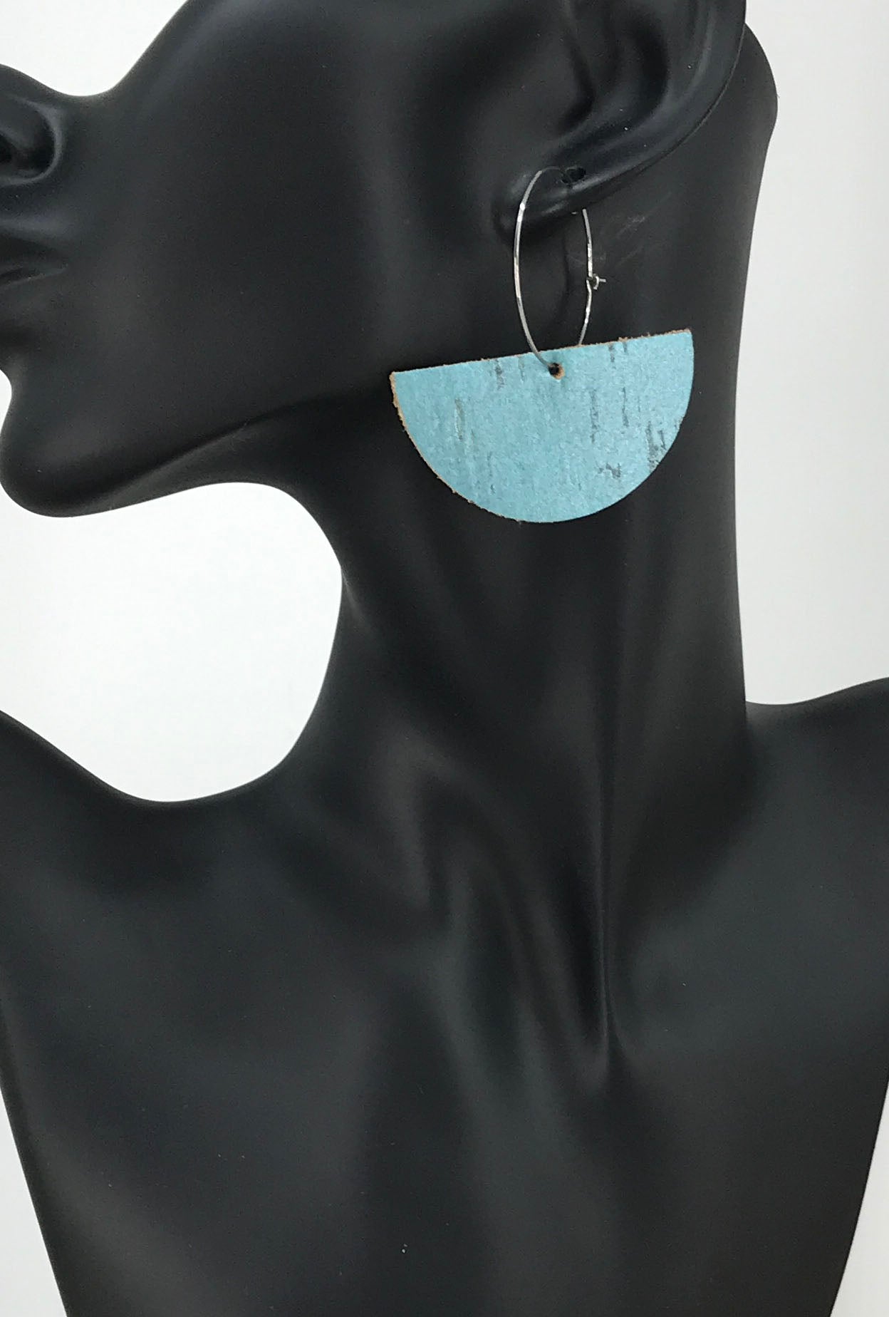 Turquoise Cork Leather Hoop Earrings - E19-780