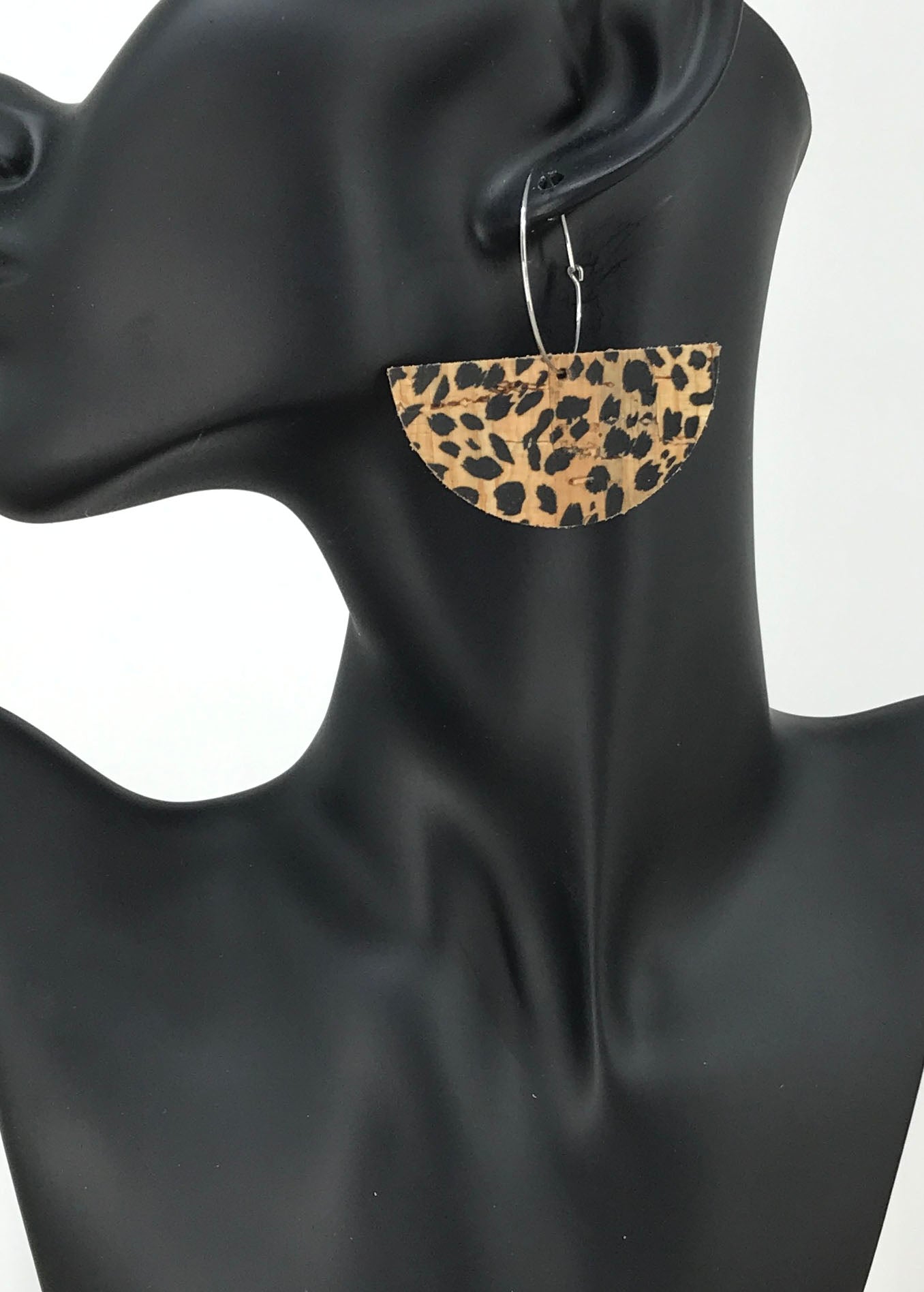 Spotted Cheetah Cork Hoop Earrings