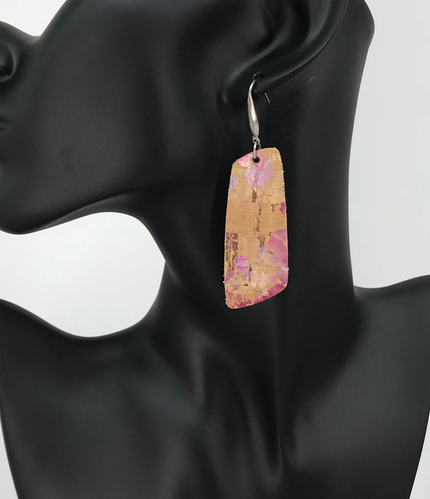 Cranberry Splash Cork Leather Earrings - E19-813