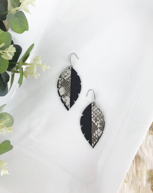 Genuine Black and Water Snake Leather Earrings - E19-814