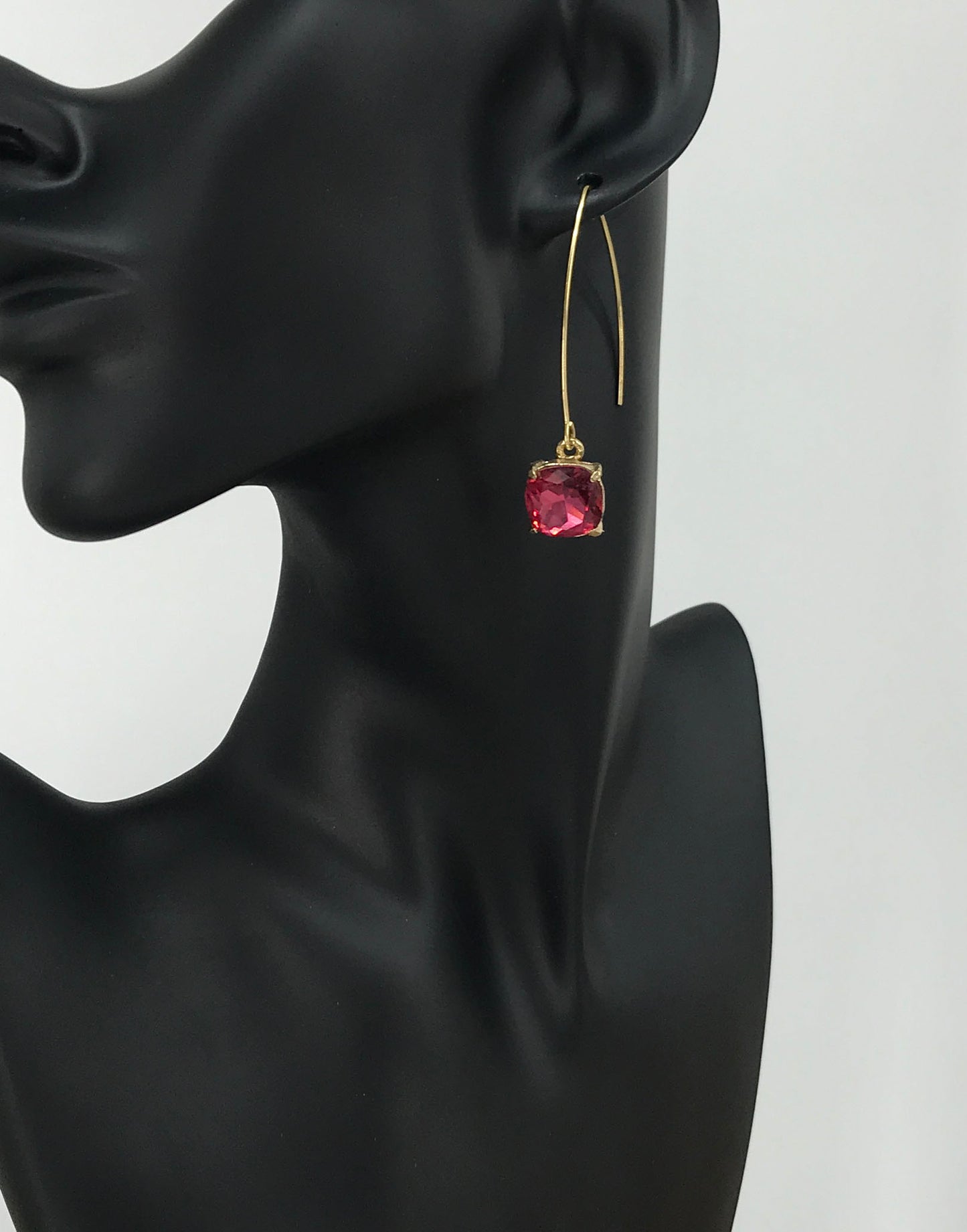 Dark Pink Crystal Drop Earrings